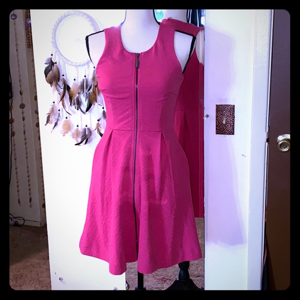 Pink zip up fit and flare dress